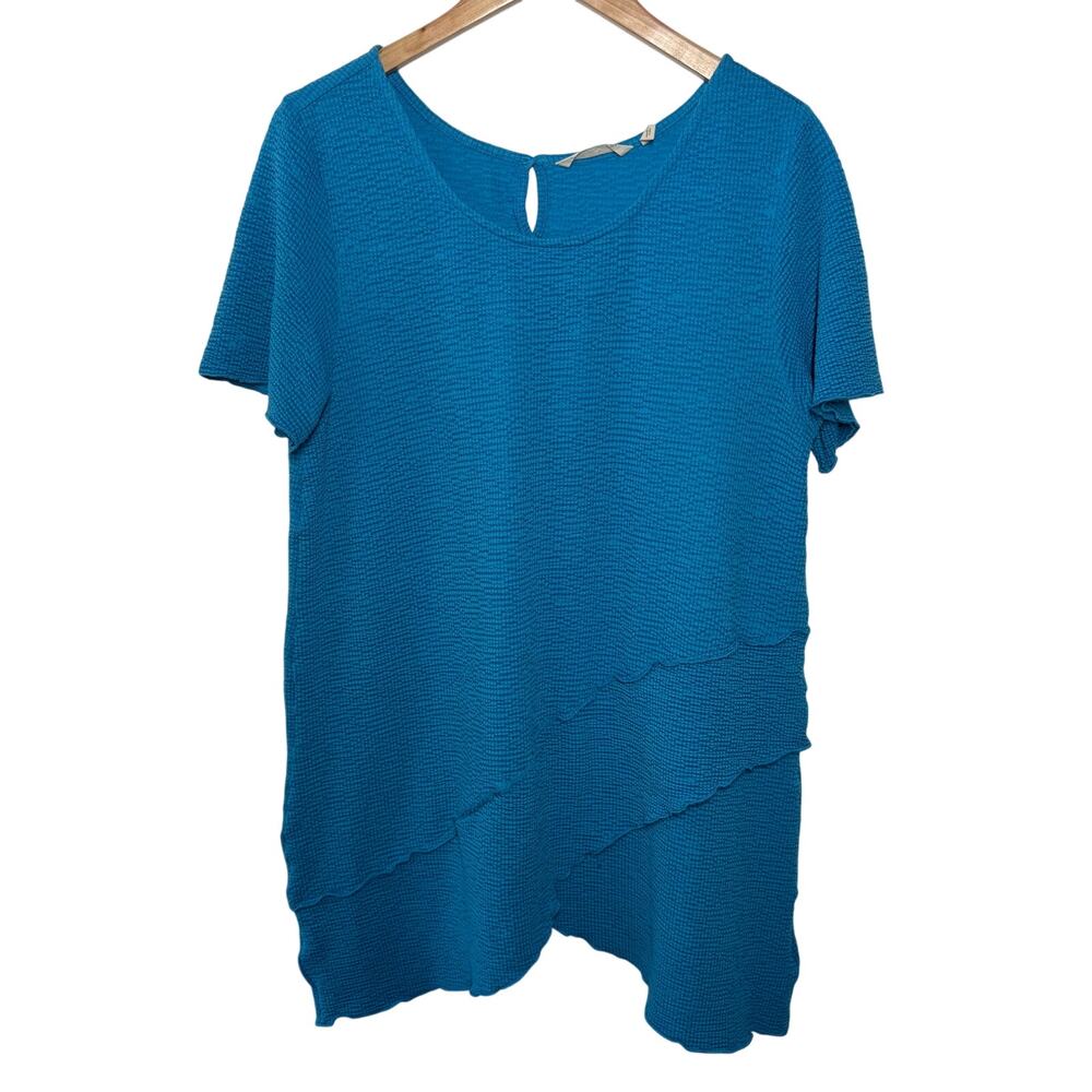 Soft Surroundings Gauzy Lagenlook Boho Crinkle Top Women M Blue Coastal‎ Minimal
